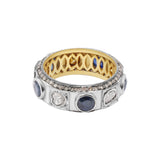 Natural Sapphire Gemstone and Polki Diamond 925 Sterling Silver Band Ring