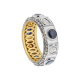 Natural Sapphire Gemstone and Polki Diamond 925 Sterling Silver Band Ring