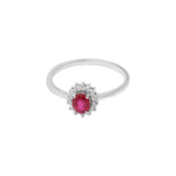 Handmade Natural Ruby Oval Cut Gemstone and Diamond 18k White Gold Ring For Womens