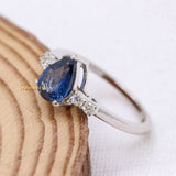 Natural Blue Sapphire Gemstone With Diamond 14k White Gold Ring