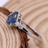 Natural Blue Sapphire Gemstone With Diamond 14k White Gold Ring