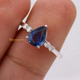 Natural Blue Sapphire Gemstone With Diamond 14k White Gold Ring