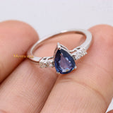 Natural Blue Sapphire Gemstone With Diamond 14k White Gold Ring