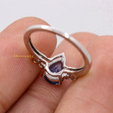 Natural Blue Sapphire Gemstone With Diamond 14k White Gold Ring