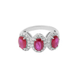 Natural Pink Sapphire Three Stone and Diamond 14k White Gold Ring For Women