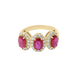 Natural Pink Sapphire Three Stone and Diamond 14k White Gold Ring For Women