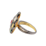 Natural Ruby, Diamond and Multi Stone Gemstone 925 Sterling Silver Plated Ring