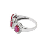 Natural Pink Sapphire Three Stone and Diamond 14k White Gold Ring For Women