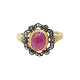 Natural Oval Shaped Ruby Gemstone and Diamond 925 Sterling Silver Gold Plated Ring