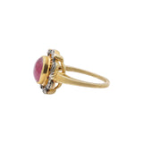Natural Oval Shaped Ruby Gemstone and Diamond 925 Sterling Silver Gold Plated Ring