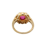 Natural Oval Shaped Ruby Gemstone and Diamond 925 Sterling Silver Gold Plated Ring