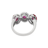 Natural Pink Sapphire Three Stone and Diamond 14k White Gold Ring For Women
