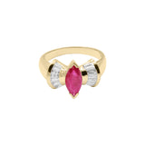 Designer Natural Ruby Marquise Cut Gemstone and Diamond 14k White Gold Handmade Ring For Women