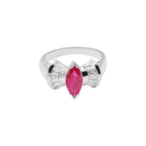 Designer Natural Ruby Marquise Cut Gemstone and Diamond 14k White Gold Handmade Ring For Women