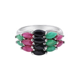 Natural Sapphire, Ruby and Emerald Gemstone 925 Sterling Silver Ring
