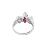 Designer Natural Ruby Marquise Cut Gemstone and Diamond 14k White Gold Handmade Ring For Women