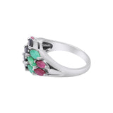 Natural Sapphire, Ruby and Emerald Gemstone 925 Sterling Silver Ring