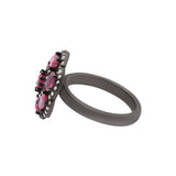 Black Rhodium Plated Natural Ruby Gemstone and Diamond 925 Sterling Silver Floral Ring