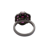 Black Rhodium Plated Natural Ruby Gemstone and Diamond 925 Sterling Silver Floral Ring
