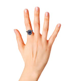 Blue Star Sapphire Gemstone and Diamond 925 Sterling Silver Black Rhodium Plated Ring