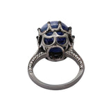 Blue Star Sapphire Gemstone and Diamond 925 Sterling Silver Black Rhodium Plated Ring