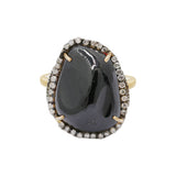 Natural Black Onyx Gemstone and Diamond 925 Sterling Silver Gold Plated Ring