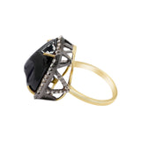 Natural Black Onyx Gemstone and Diamond 925 Sterling Silver Gold Plated Ring