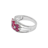 Beautiful Handmade Oval Shaped Precious Ruby and Diamond 18k White Gold Ring For Womens