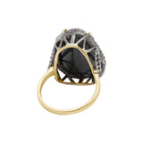 Natural Black Onyx Gemstone and Diamond 925 Sterling Silver Gold Plated Ring