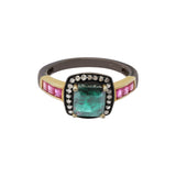 Black Rhodium Natural Emerald, Diamond and Ruby Gemstone 925 Sterling Silver Black Rhodium Plated Ring