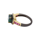 Black Rhodium Natural Emerald, Diamond and Ruby Gemstone 925 Sterling Silver Black Rhodium Plated Ring