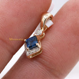 Natural Blue Sapphire Gemstone With Diamond Pendant 14k Yellow Gold