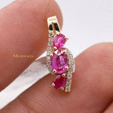 Designer Natural Ruby Gemstone With Diamond Pendant 14k Yellow Gold