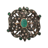 Natural Emerald Gemstone and Diamond 925 Sterling Silver Gold Plated Black Rhodium Ring