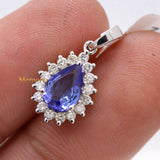 Natural Tanzanite Gemstone With Diamond Pendant 18k White Gold