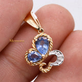 Blue Sapphire Gemstone With Diamond Butterfly Twisted Pendant 14k Yellow Gold