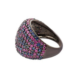 Natural Ruby and Sapphire Gemstone 925 Sterling Silver Black Rhodium Ring