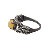 Natural Opal Gemstone and Diamond 925 Sterling Silver Black Rhodium Plated Ring