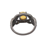 Natural Opal Gemstone and Diamond 925 Sterling Silver Black Rhodium Plated Ring