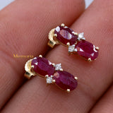 Natural Ruby Gemstone With Diamond 14k Yellow Gold Earring