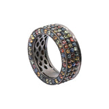 Multi Sapphire Gemstone 925 Silver Black Rhodium Band Ring