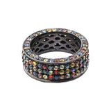 Multi Sapphire Gemstone 925 Silver Black Rhodium Band Ring