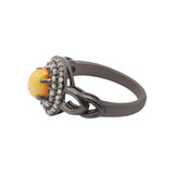 Black Rhodium Natural Opal Gemstone and Diamond 925 Sterling Silver Ring