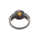 Black Rhodium Natural Opal Gemstone and Diamond 925 Sterling Silver Ring