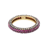 Natural Ruby Gemstone and Diamond 925 Sterling Silver Band Ring