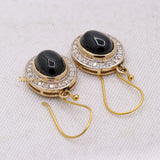Natural Black Star Gemstone With Diamond 14k Yellow Gold Drop Earring