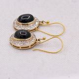 Natural Black Star Gemstone With Diamond 14k Yellow Gold Drop Earring