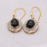Natural Black Star Gemstone With Diamond 14k Yellow Gold Drop Earring