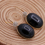 Natural Black Star Gemstone With Diamond 14k Yellow Gold Drop Earring