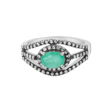 925 Sterling Silver Natural Emerald Gemstone and Diamond Band Ring